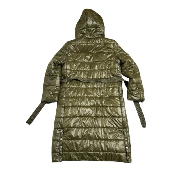 NWT JustFab Olive Green Maxi Puffer Coat | Hooded & Belted | Size XXL - Picture 7 of 8